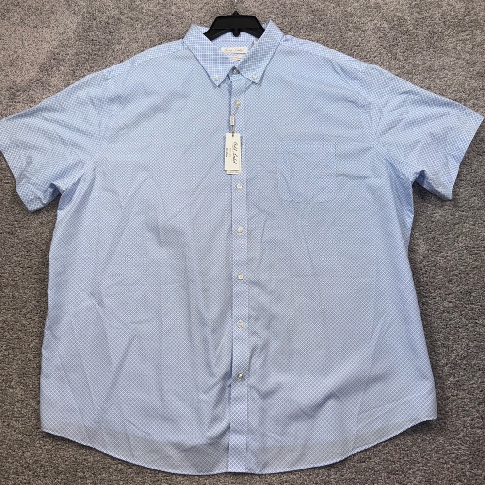 Roundtree & Yorke Gold Label Shirt Mens Non-Iron Geometric Blue 3XB NEW - Picture 2 of 8